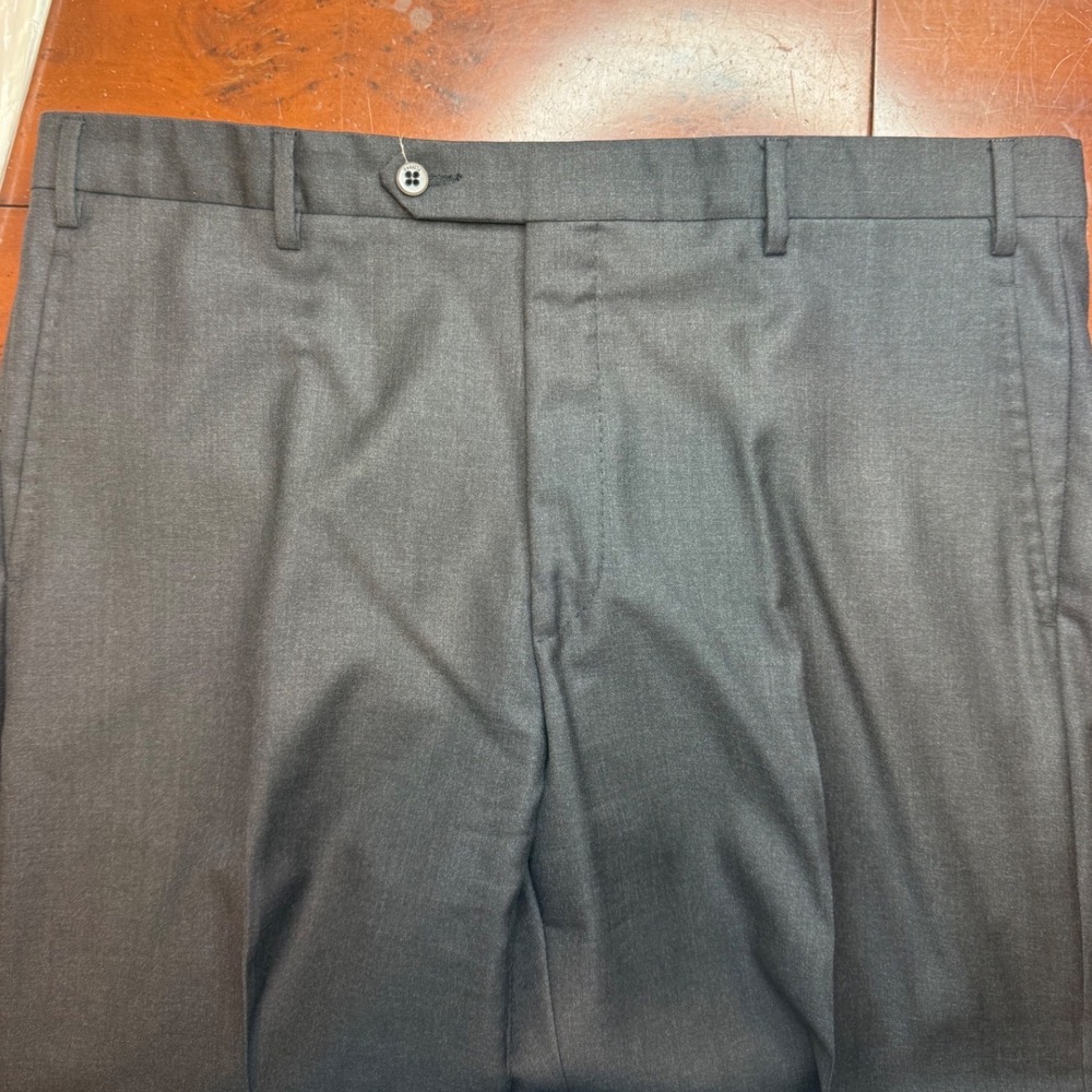 Zanella Todd Mens 38 Charcoal Gray 100% Virgin Wool Flat Front Dress Pants Italy